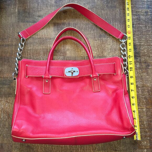 Charles Jourdan Red Pebbled Leather Large Shoulder Bag Purse Classic Vintage - Picture 5 of 12